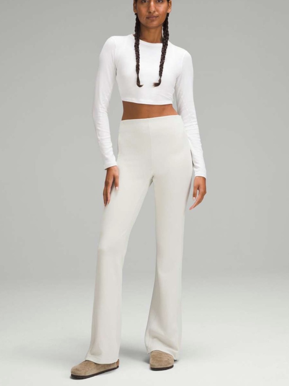 Lululemon Brushed Softstreme Ribbed Zip Flared Pant 32.5" Bone size 4
